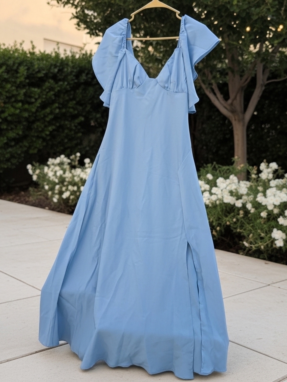 Sky Blue Maxi Dress with Flutter Sleeves